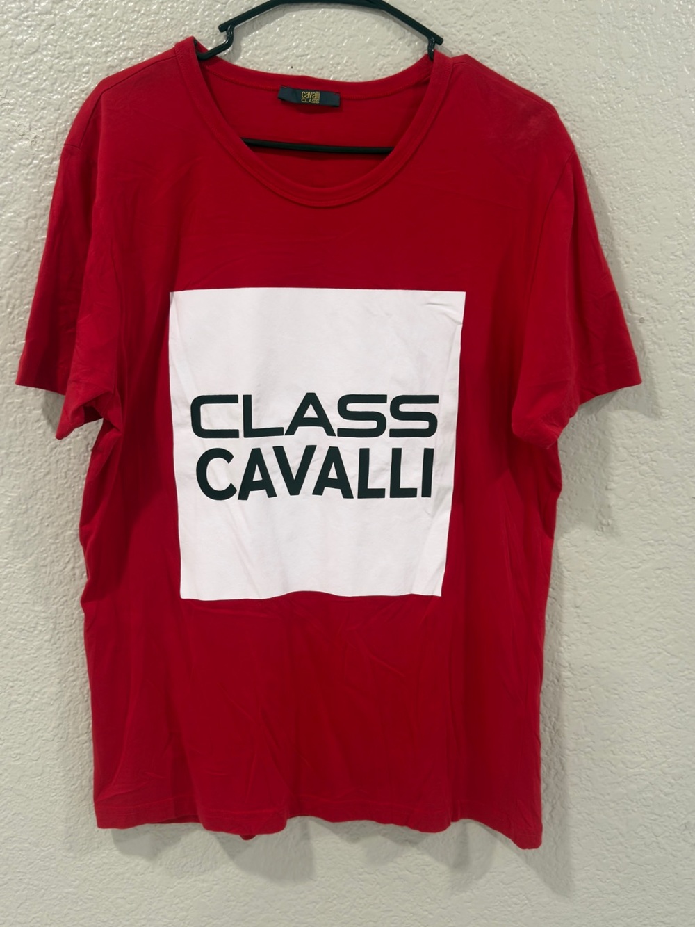 Cavalli Class Red Crewneck Tee with Logo Tag